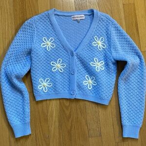 Like New Floral Crochet-Look Crop Cardigan – Perfect for Spring